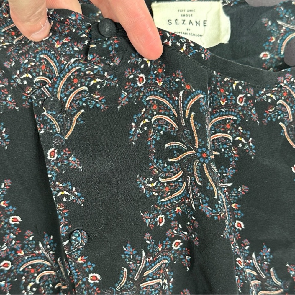Sezane 100% Silk Printed Long Sleeve Blouse‎ Womens Size 38 French US 6 Top Boho - Picture 6 of 14